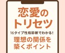 16タイプ別、あなただけの恋愛トリセツを作成します 性格診断 、恋愛傾向、自己分析、恋愛不安、態度が冷たい イメージ1