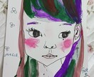 線画とヘアカラーで女の子絵ﾎﾟｽﾄｶｰﾄﾞ描きます 黒線の線画にヘアカラーをアクセントにした画風ｼﾘｰｽﾞです. イメージ3