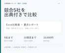 競合5社の料金とサービスを出典付きで比較します 価格検討・導入比較に。Excelと要点レポートで納品 イメージ1