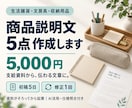支給資料から商品説明文を5点作成します 仕様を丁寧に確認し、商品の特徴が伝わる文章に整えます イメージ1