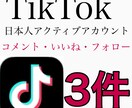 TikTokのいいねとコメント増やします 女性のアクティブアカウントから3件増加 イメージ1