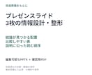 発表用スライド３枚の配置と読順を整えます 文章と数値を保ち、比較表と手順を見やすく整理 イメージ1
