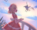 キャラクターの一枚絵を描きます 美しい光に包まれたキャラクターを、あなた好みの絵柄で。 イメージ1
