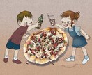 お料理に、ふんわり人物を添えてお描きします 美味しかったね、が伝わる、お料理と笑顔のシーンをイラストに！ イメージ1