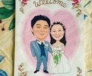 味のある線で水彩画の可愛い似顔絵ボードを描きます 当店の原点の基本デザインで描きます【B4・金色高級額縁付き】 イメージ6