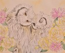 世界で一枚「ペットの似顔絵とお花」をお描きします 写真を元に、水彩でお好きな生き物と植物の絵を描きます。 イメージ1