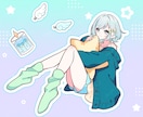 配信者様へ！お部屋着ステッカー風イラスト描きます 胸上・全身・小物が一枚にギュッと詰まった豪華４点セット！ イメージ7