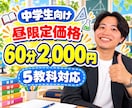 昼限定価格！中学生！5教科！オンライン家庭教師ます ８:00~17:00！土日も！数学、英語、理科、社会、国語 イメージ1