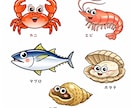 魚介のイラスト（手描き風・ゆるかわ系）　制作します 用途に合わせたタッチでオリジナル制作 イメージ3