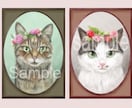花冠で飾った愛猫さんのイラスト描きます フレームが描いてある、ふんわり可愛い肖像画風イラスト イメージ3