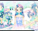 きらきらイラストヘッダー描きますます 風がたつ、金平糖のお星様、きらきらの少女は雲を見る イメージ1