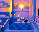 物語のある背景付きのイラストを描きます 線画で構成された背景付きのアニメ塗り風イラスト イメージ1