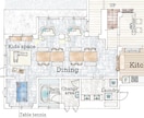 ふんわり美しい手描き風間取り図を作成します 戸建マンション店舗民泊などに。オリジナル家具や床材対応します イメージ4