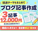 検索意図に沿ったブログ記事を3本作成します 関連テーマの重複を整理し、構成から本文まで作成 イメージ1