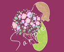 花束を持った女性のイラストお描きします 好きな花束×横顔　SNSアイコンに◎ イメージ1