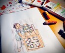 お祝いなどの贈り物に水彩画で似顔絵等お描きします PCじゃない手描きの温かい線画から水彩画まで楽しいイラスト、 イメージ3