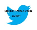 50RT以上20万人に拡散×2回します 2500インプ保証・画像、動画、URLの添付無料！ イメージ1