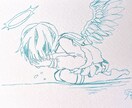 アナログで1発描きでかわいい女の子描きます つけペン、青いインクで儚げな女の子描きます！ イメージ2