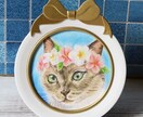 お花で飾った愛猫ちゃんのミニ肖像画を手描きします パステルの温かいタッチで可愛らしく♡リボンフレーム付きです♫ イメージ10