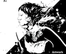 人物の【墨絵イラスト】を作画します 墨が放つ鮮やかなコントラスト。墨絵イラスト制作します。 イメージ1