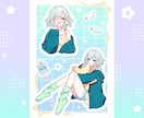 配信者様へ！お部屋着ステッカー風イラスト描きます 胸上・全身・小物が一枚にギュッと詰まった豪華４点セット！ イメージ8