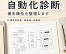 何から自動化すべきか、業務を診断します 作業を棚卸しして、費用対効果の高い順に並べます イメージ1