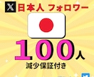 X /ツイッター日本人フォロワー100人増やします 日本人フォロワ−100人　安心の減少保証あり！！ イメージ1