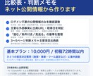 ネットの公開情報を調べ比較表・判断メモを作ります 市場調査・現状分析の結果を、進む条件と見送り理由に整理 イメージ1