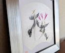 お好きな一文字をモノトーン花文字で描きます 書道アートのような花文字です。色紙大、シルバーの額縁です。 イメージ5