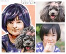 商用ok お写真から墨画/水彩画風の似顔絵描きます 複数人、わんこ・にゃんこ、背景描写も対応可 イメージ3