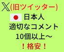 X(ツイッター)日本人コメント10個以上増やします 格安！日本人の適切なコメント！インプレッションも増加で自然に イメージ1