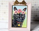 お花で飾った愛猫ちゃんのミニ肖像画を手描きします パステルの温かいタッチで可愛らしく♡リボンフレーム付きです♫ イメージ2