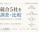 競合5社を調査し比較・差別化ポイントを整理します 価格・サービス・訴求を比較し、事業判断に使える形で整理します イメージ1
