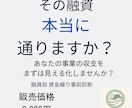 不安な収支の流れをクリアに！資金繰りを可視化します 融資前の資金設計ライト！通らない融資を避けるための事前診断 イメージ1