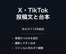 X・TikTokの投稿文と台本を10本作成します 投稿文と台本をあわせて10本納品します イメージ1