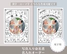 双子の写真入り命名書ポスター作ります 2人の出生データを一枚の記念ポスターに（White) イメージ1