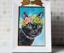 お花で飾った愛猫ちゃんのミニ肖像画を手描きします パステルの温かいタッチで可愛らしく♡リボンフレーム付きです♫ イメージ4