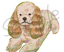 お花と大切な愛犬の似顔絵描きます デフォルメされた犬の似顔絵ですペット/犬/似顔絵/イラスト イメージ2