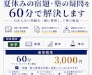 夏休みの宿題・塾の疑問を60分で解決します 60分 3,000円｜中学生対象のオンライン個別授業 イメージ1