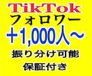 TikTokフォロワー＋1000人以上増やします ティックトック/いいね増加/再生回数/総販売数1,000件 イメージ1