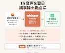 1h 音声を翌日に議事録 + 要点で納品します whisper + Claude で文字起こし + 構造化 イメージ1