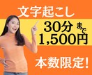 30分まで1,500円！文字起こします ケバ取り・タイムスタンプ・話者分離で対応いたします。 イメージ1