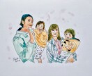 お祝いなどの贈り物に水彩画で似顔絵等お描きします PCじゃない手描きの温かい線画から水彩画まで楽しいイラスト、 イメージ1