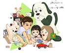思い出と一緒に◎似顔絵制作します 思い出のものや好きなものを織り込んだ一枚絵の似顔絵を描きます イメージ5