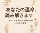 あなたの本質から悩みや不安を解決に導きます 名前・誕生日・出生時間からみる“あなたらしさ”とこれから イメージ1