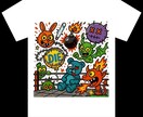 サブカル×ポップなTシャツイラスト制作します ゆるキャラ×バイオレンス。クセのあるポップ系Tシャツに！ イメージ2