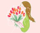 花束を持った女性のイラストお描きします 好きな花束×横顔　SNSアイコンに◎ イメージ3