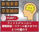 新規事業の真髄、ブラッシュアップします 課題→解決→市場参入→スケール拡大・成長を順を追い当てはめる イメージ1