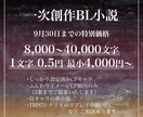 お急ぎオプション有 創作BL中・長編小説書きます 文字数に応じたプランであなたのための創作BL小説を執筆します イメージ1
