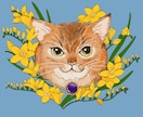 猫ちゃんと誕生花のリアル系イラスト描きます プレゼントやSNSのアイコンにどうぞ。 イメージ4